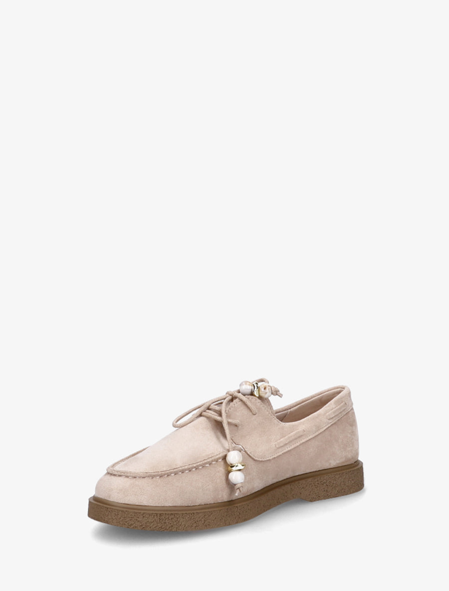 Mocassins en suédine style derbies - Beige - 3