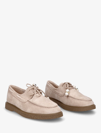 Mocassins en suédine style derbies - Beige - 4