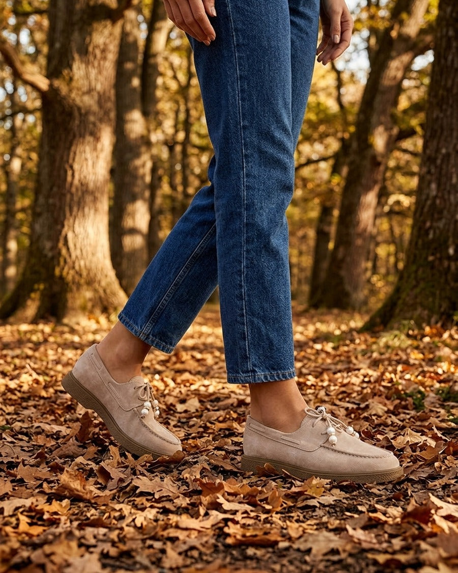Mocassins en suédine style derbies - Beige