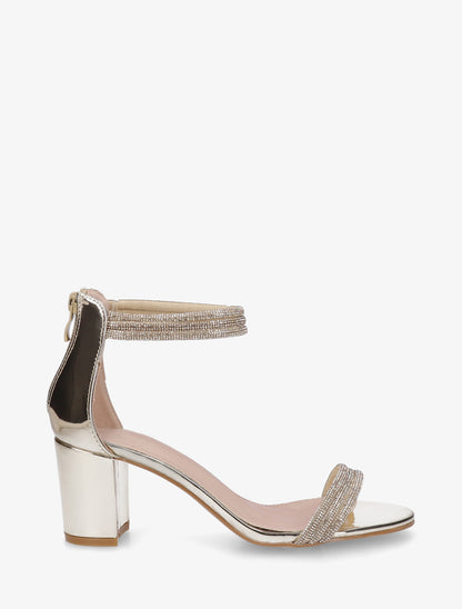 Sandales à talon carré et strass - Or - 1
