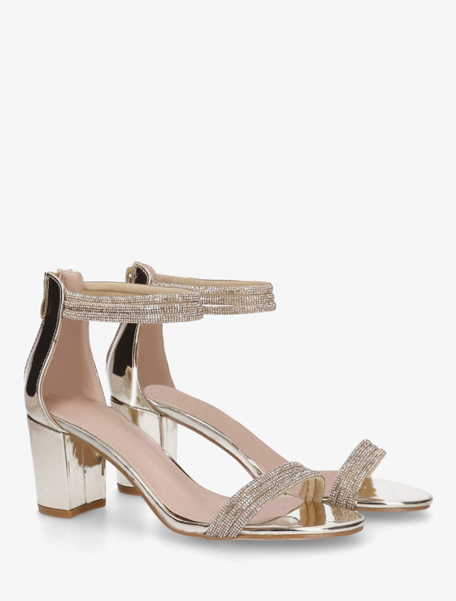 Sandales à talon carré et strass - Or - 4