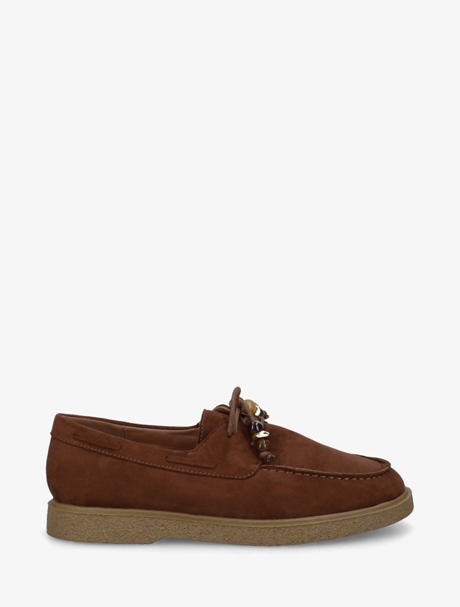 Mocassins en suédine style derbies - Camel - 1