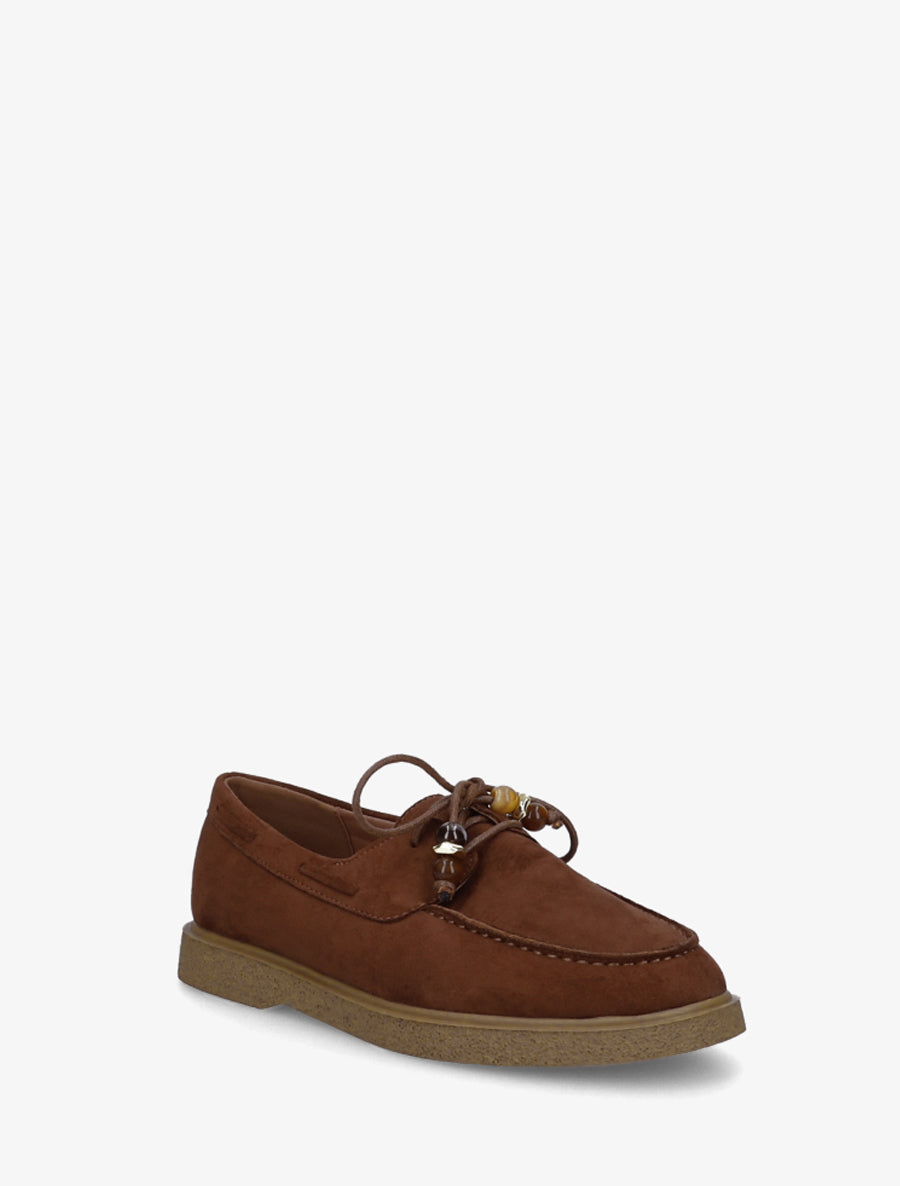 Mocassins en suédine style derbies - Camel - 2