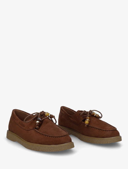 Mocassins en suédine style derbies - Camel - 4