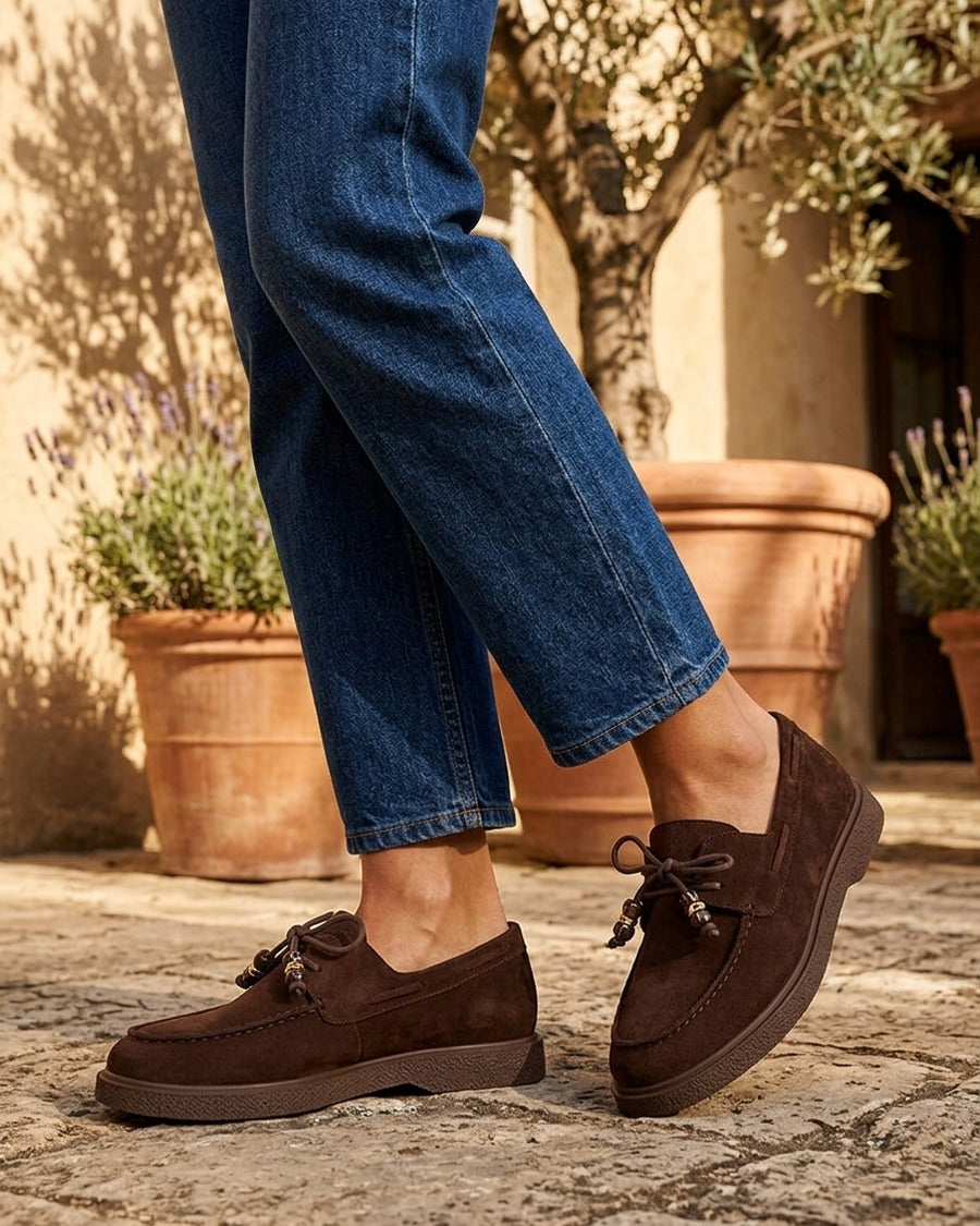 Mocassins en suédine style derbies - Marron