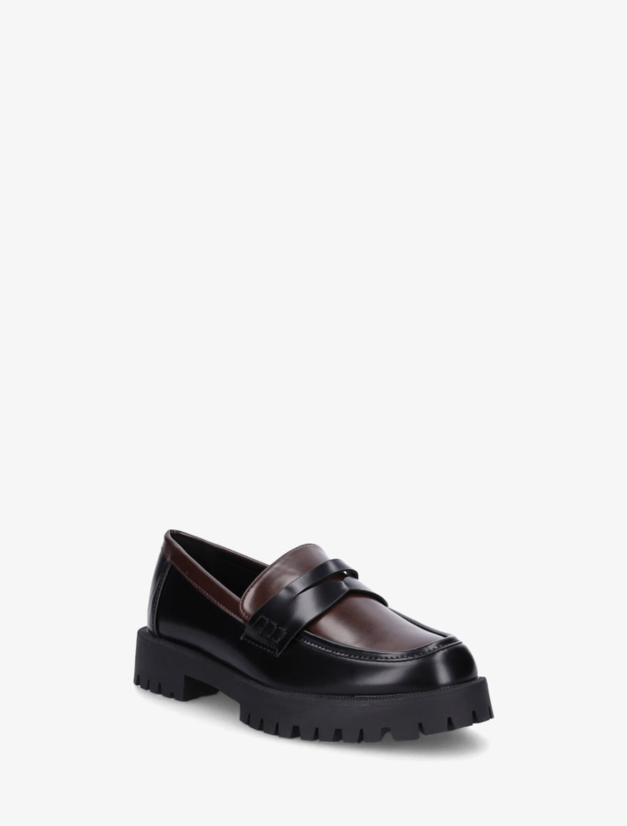 Mocassins simili bicolore à semelle crantée - Noir/marron - 2