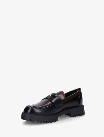 Mocassins simili bicolore à semelle crantée - Noir/marron - 3