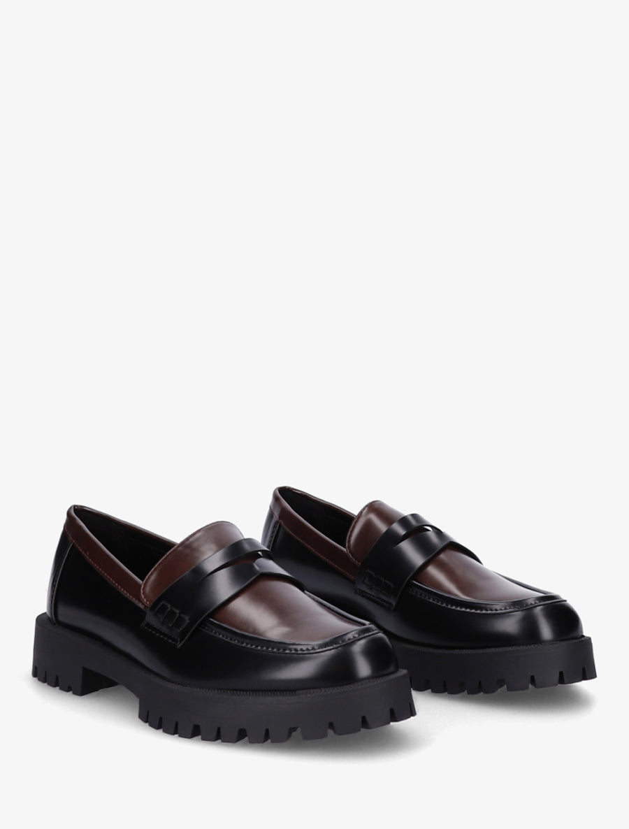 Mocassins simili bicolore à semelle crantée - Noir/marron - 4