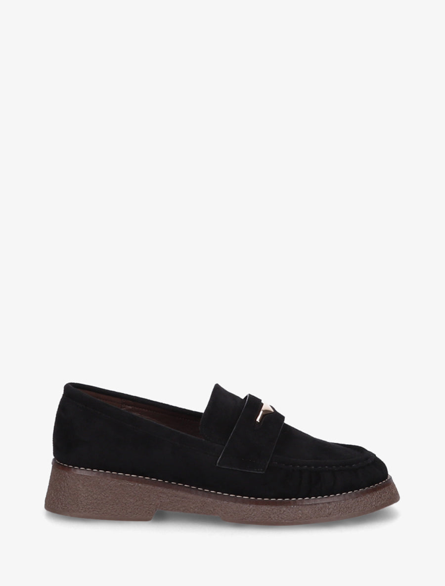 Mocassins suédine froncés à boucle métallique - Noir - 1