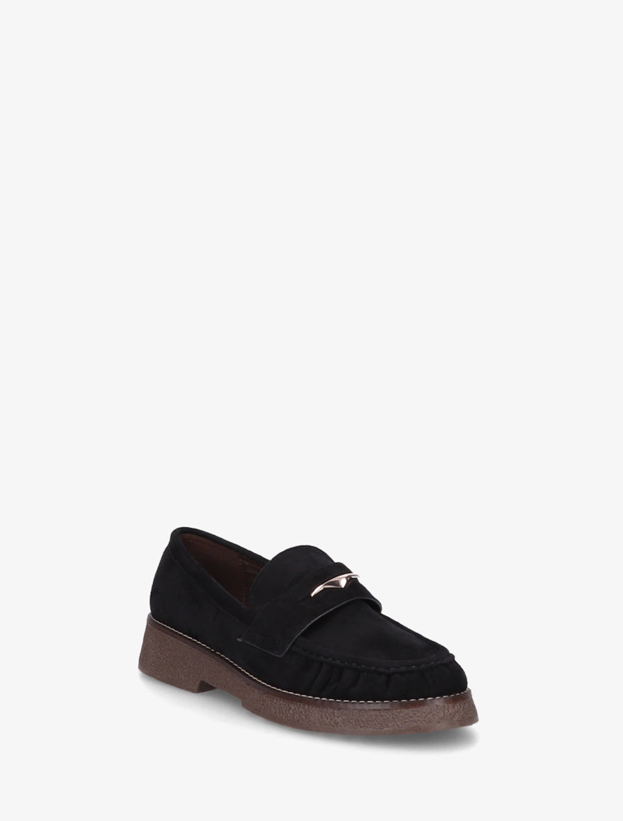 Mocassins suédine froncés à boucle métallique - Noir - 2