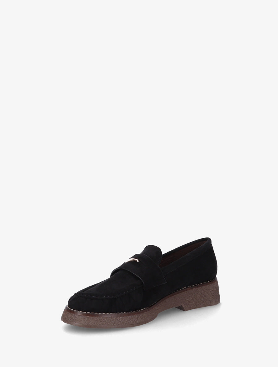 Mocassins suédine froncés à boucle métallique - Noir - 3