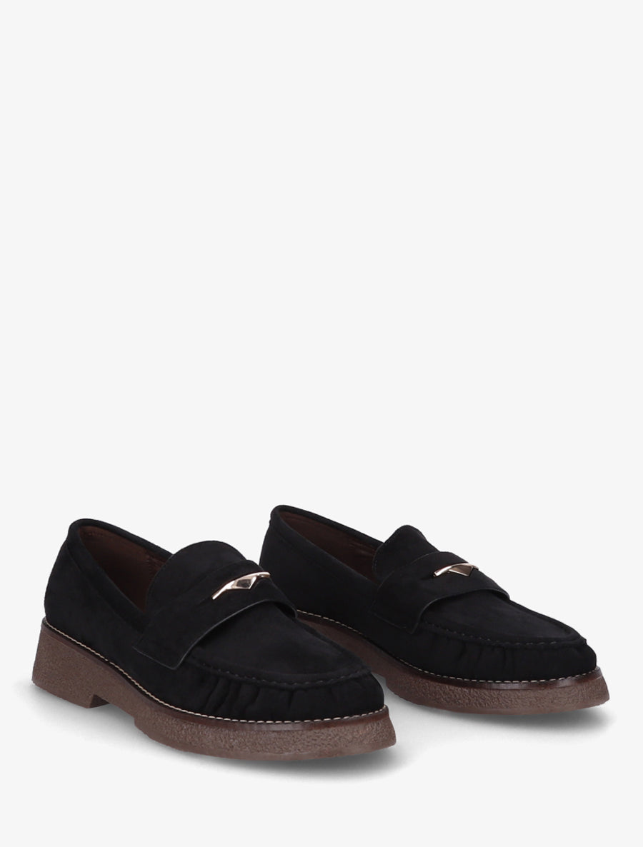 Mocassins suédine froncés à boucle métallique - Noir - 4