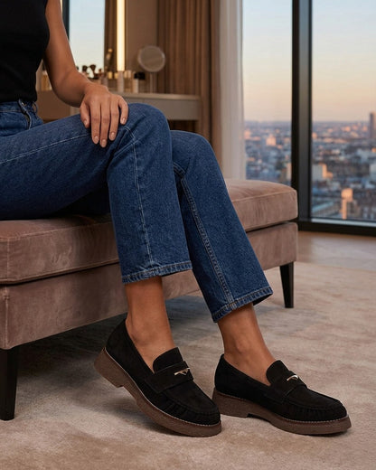 Mocassins suédine froncés à boucle métallique - Noir