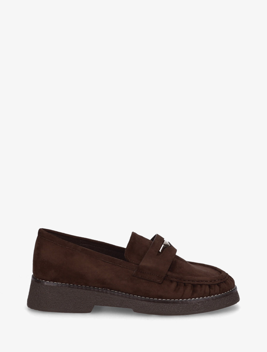 Mocassins suédine froncés à boucle métallique - Marron - 1