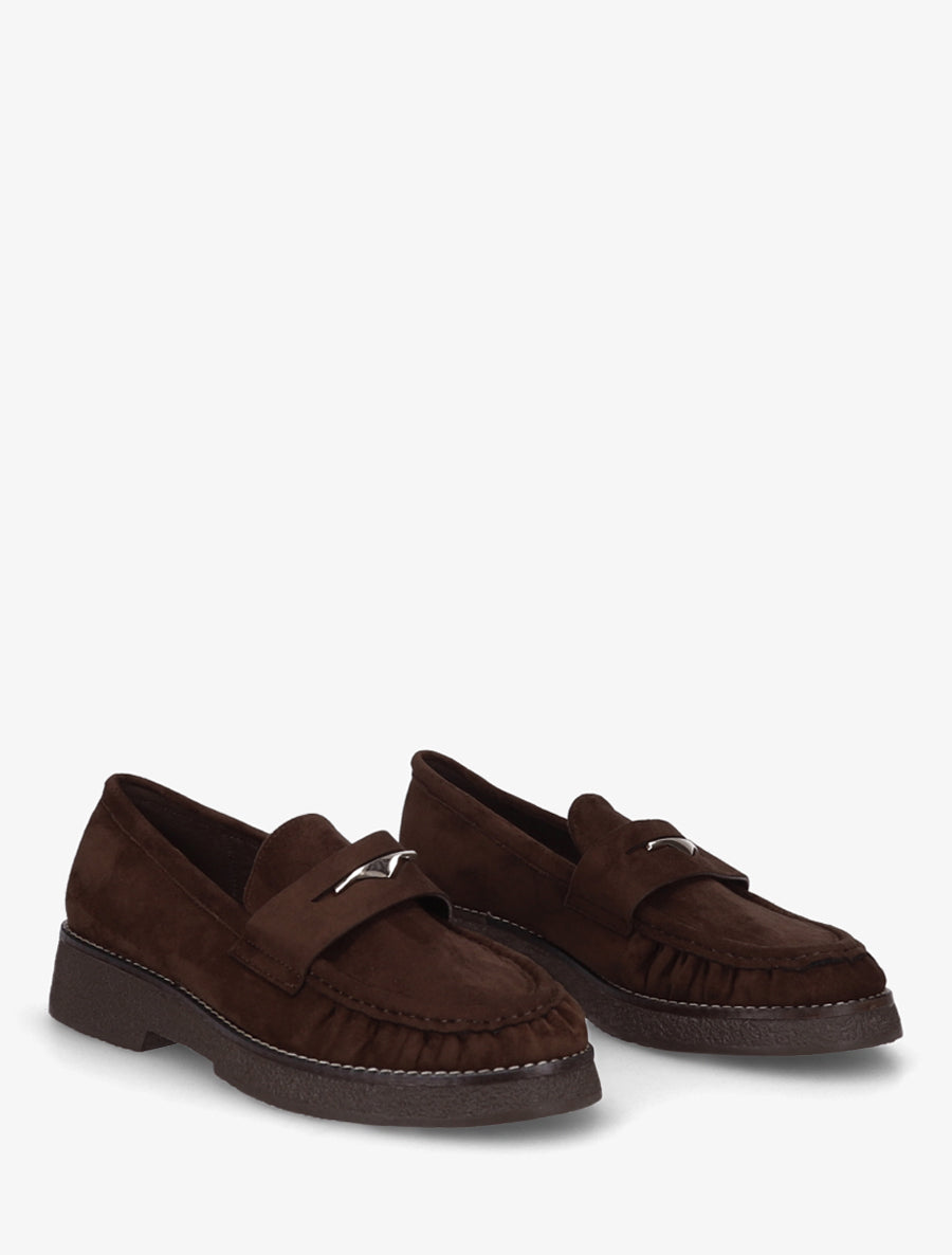 Mocassins suédine froncés à boucle métallique - Marron - 4