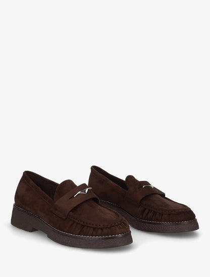 Mocassins suédine froncés à boucle métallique - Marron - 4