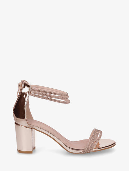 Sandales à talon carré et strass - Rose gold - 1