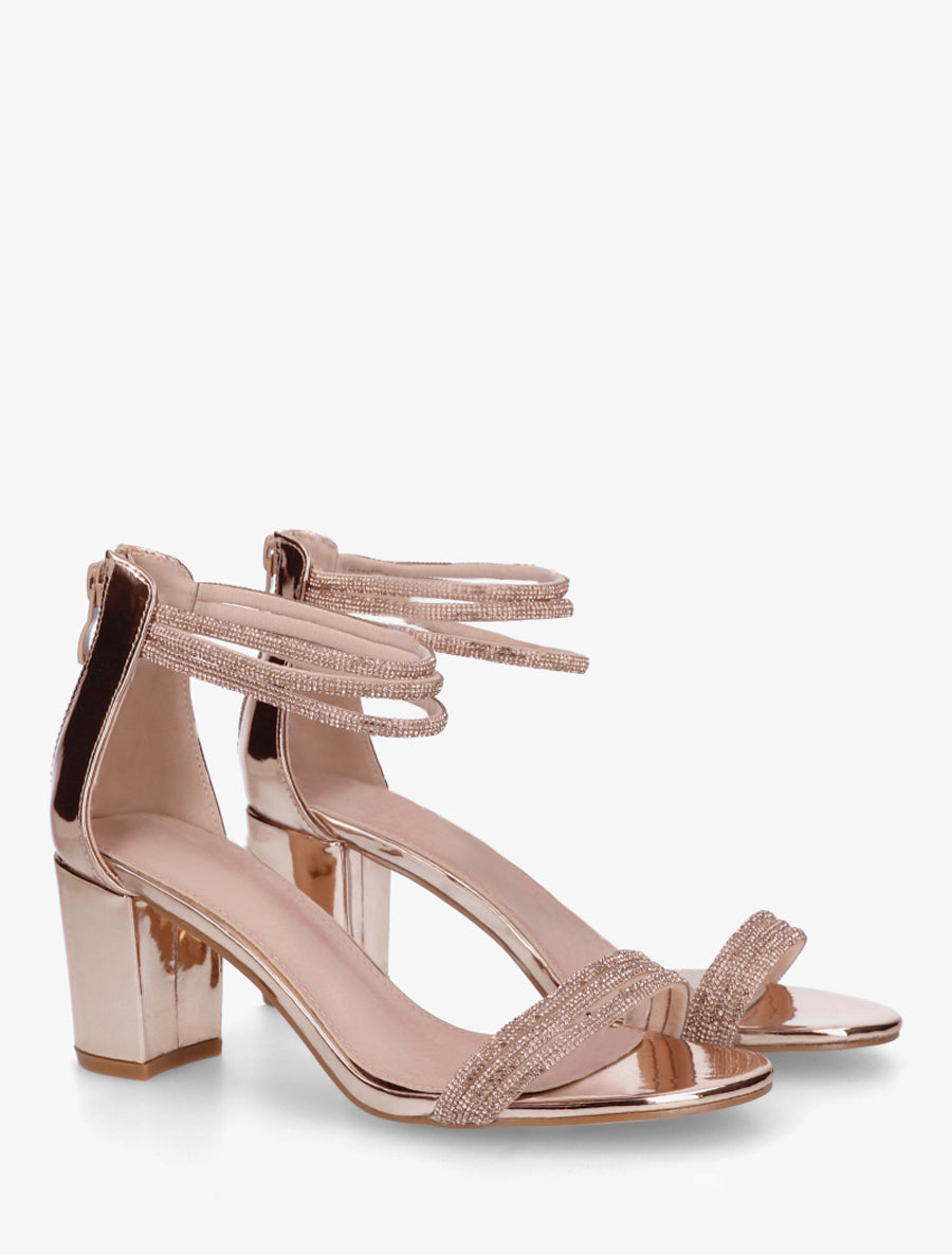 Sandales à talon carré et strass - Rose gold - 4