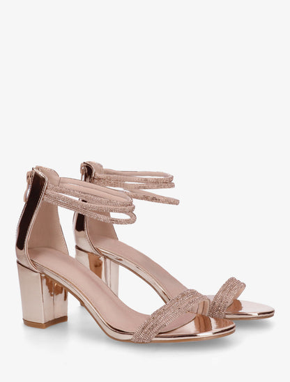 Sandales à talon carré et strass - Rose gold - 4