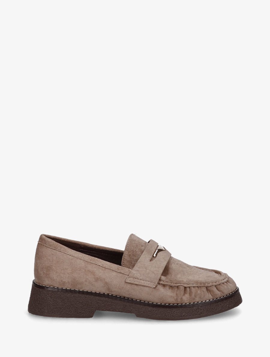 Mocassins suédine froncés à boucle métallique - Taupe - 1