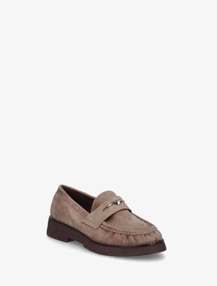 Mocassins suédine froncés à boucle métallique - Taupe - 2
