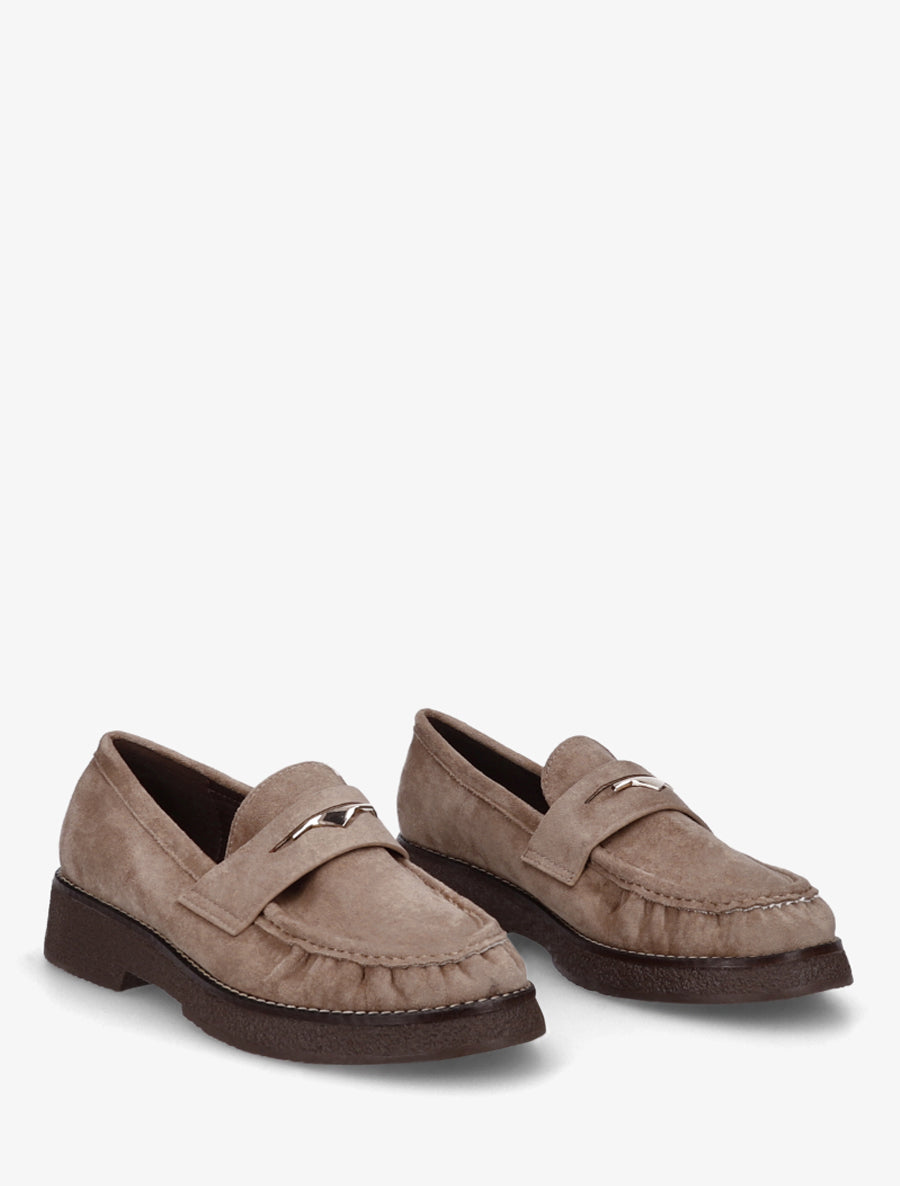 Mocassins suédine froncés à boucle métallique - Taupe - 4