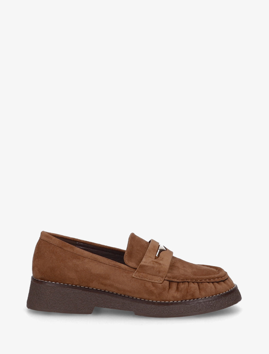 Mocassins suédine froncés à boucle métallique - Camel - 1