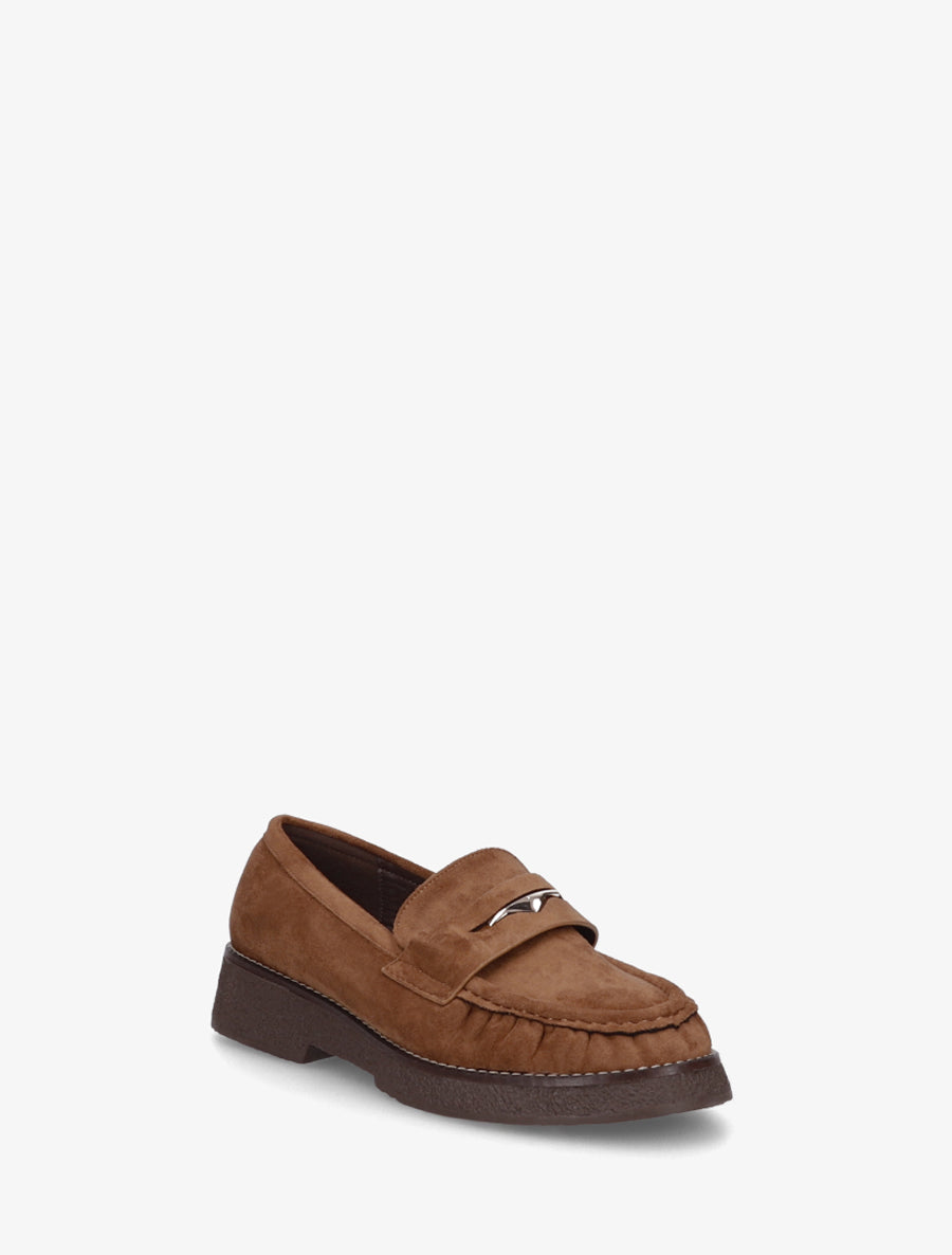 Mocassins suédine froncés à boucle métallique - Camel - 2