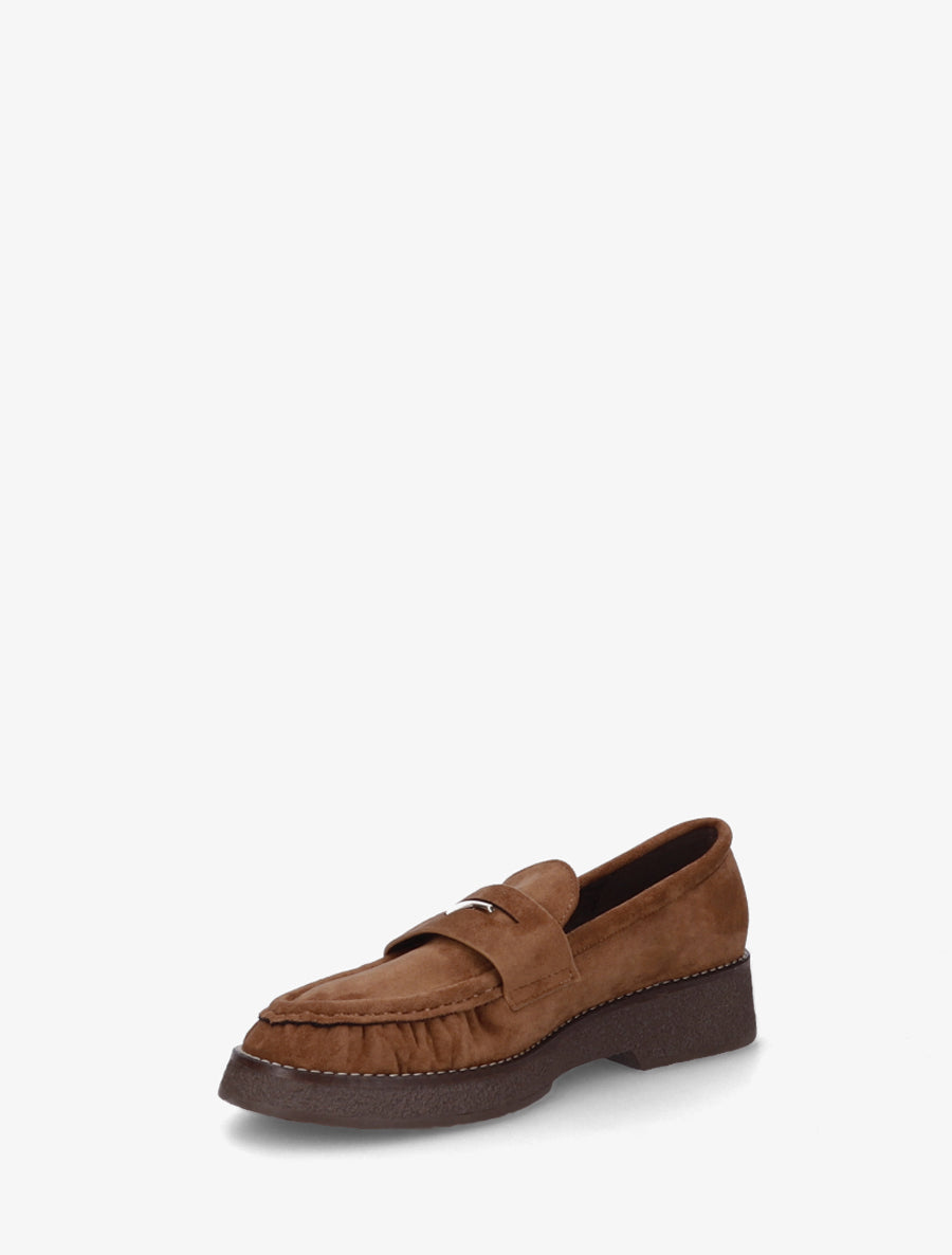 Mocassins suédine froncés à boucle métallique - Camel - 3