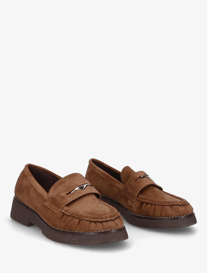 Mocassins suédine froncés à boucle métallique - Camel - 4