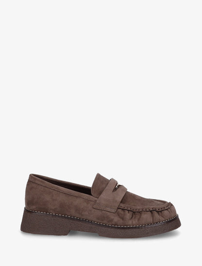 Mocassins suédine froncés à boucle métallique - Taupe foncé - 1