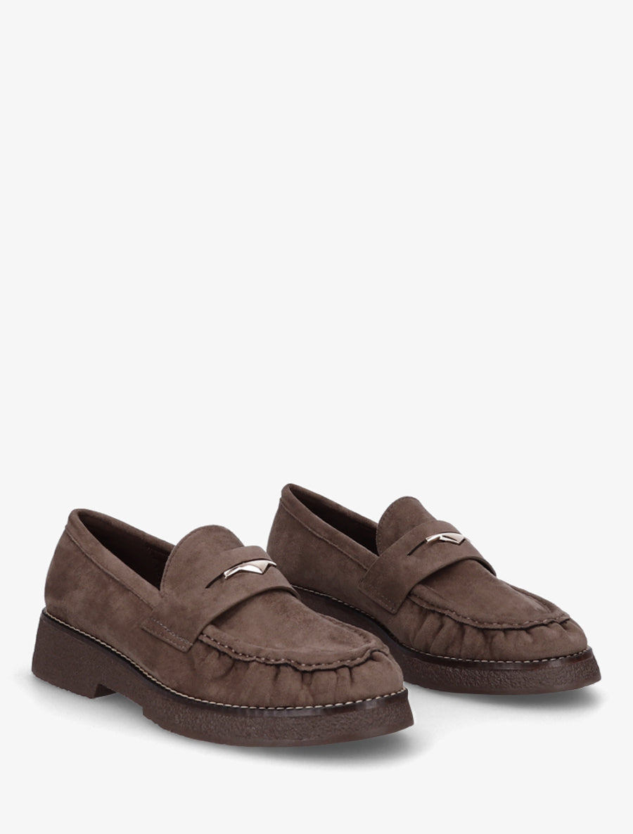 Mocassins suédine froncés à boucle métallique - Taupe foncé - 4