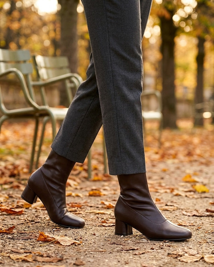 Bottines simili style chaussette - Marron