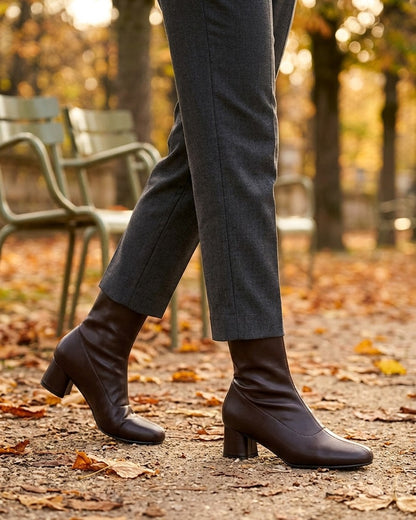 Bottines simili style chaussette - Marron
