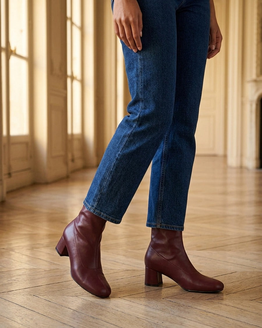 Bottines simili style chaussette - Bordeaux