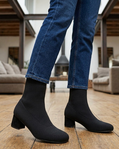Bottines style chaussettes en tissu côtelé - Noir