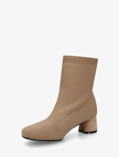 Bottines style chaussettes en tissu côtelé - Camel - 3