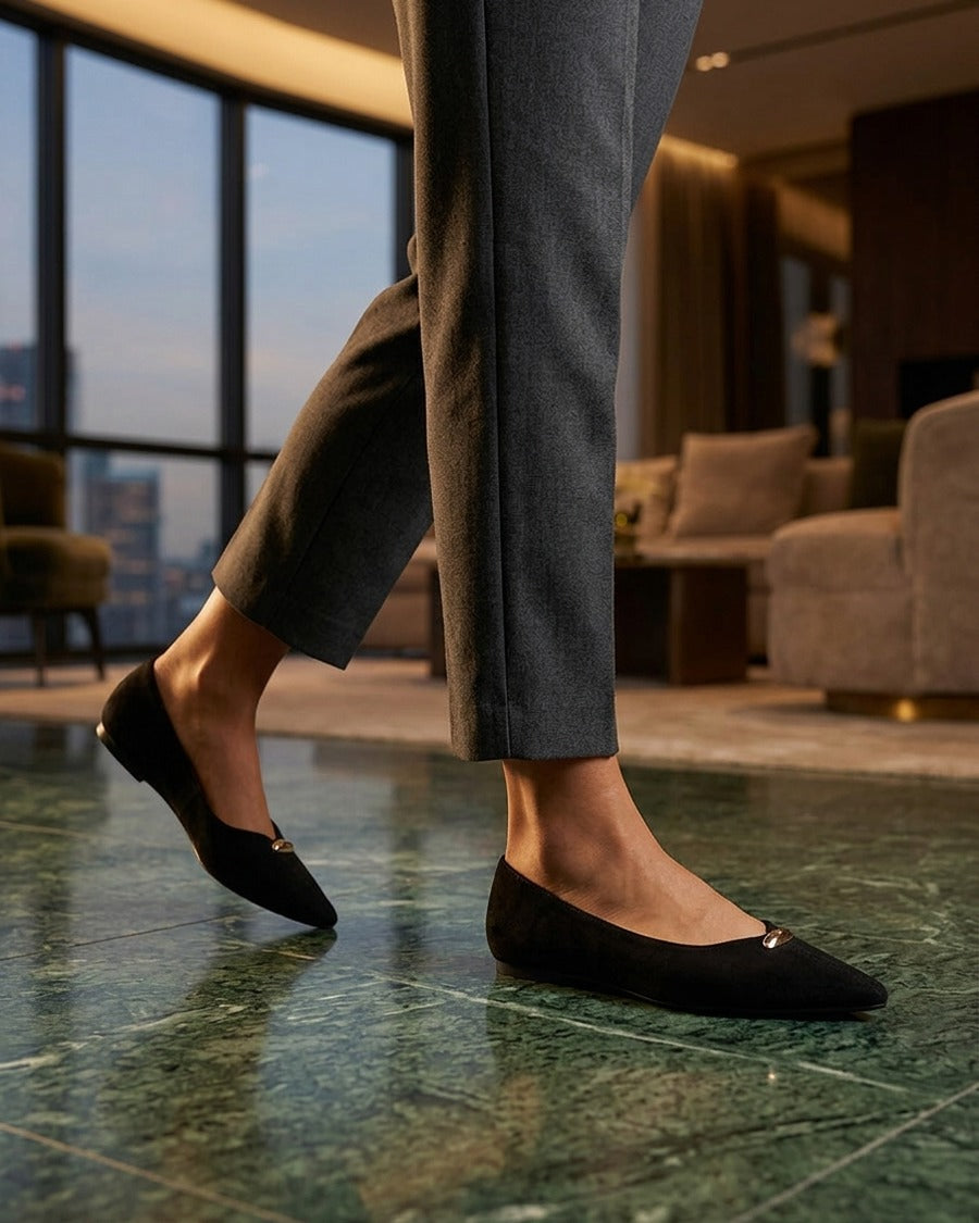 Ballerines bouts pointus en suédine - Noir