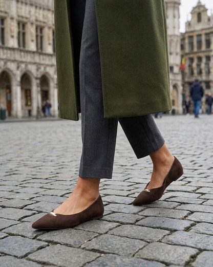 Ballerines bouts pointus en suédine - Marron