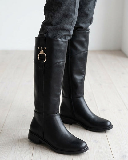 Bottes en simili à empiècement métal - Noir