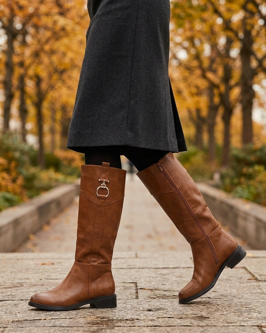 Bottes en simili à empiècement métal - Camel