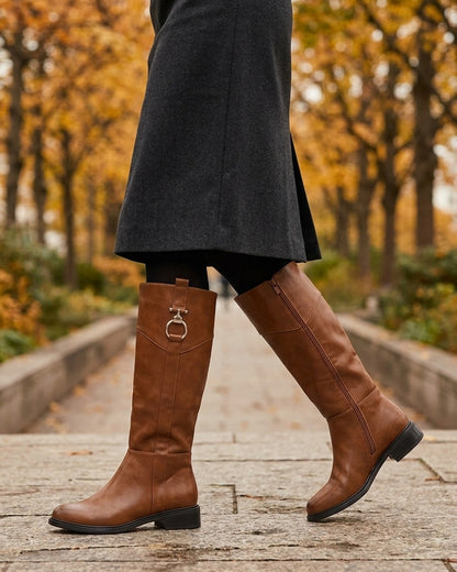Bottes en simili à empiècement métal - Camel