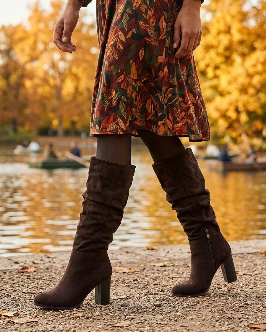 Bottes plissées en suédine - Marron