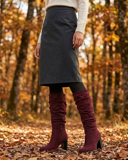 Bottes plissées en suédine - Bordeaux