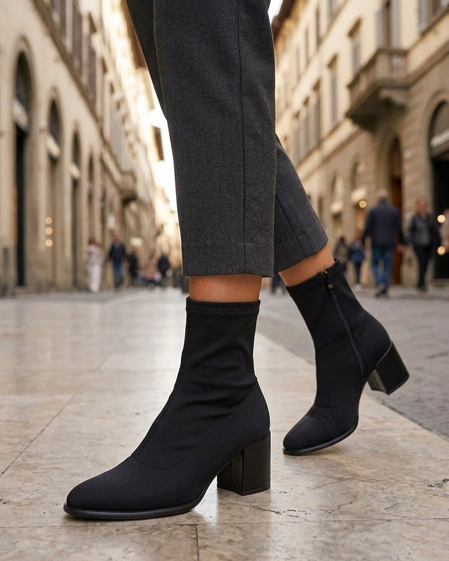Bottines unies style chaussette à fermeture éclair - Noir