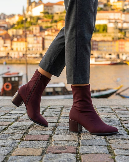 Bottines unies style chaussette à fermeture éclair - Bordeaux
