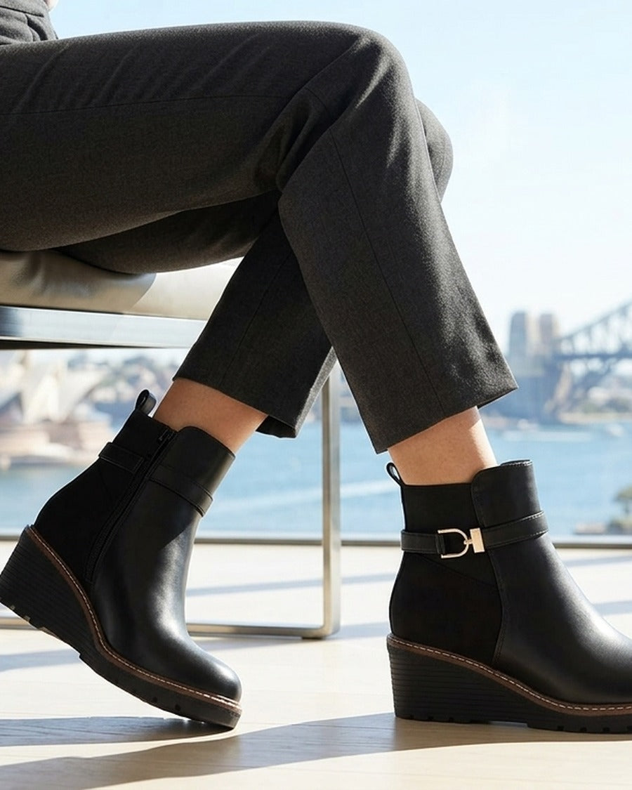 Bottines bi-matière compensées - Noir