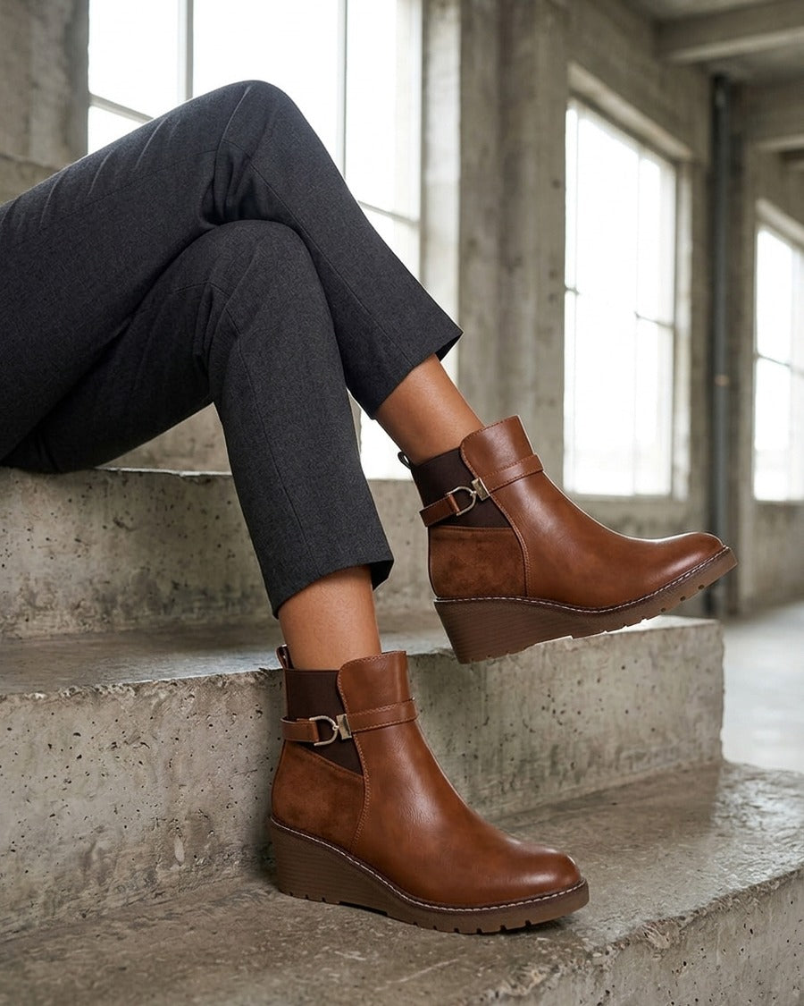 Bottines bi-matière compensées - Camel