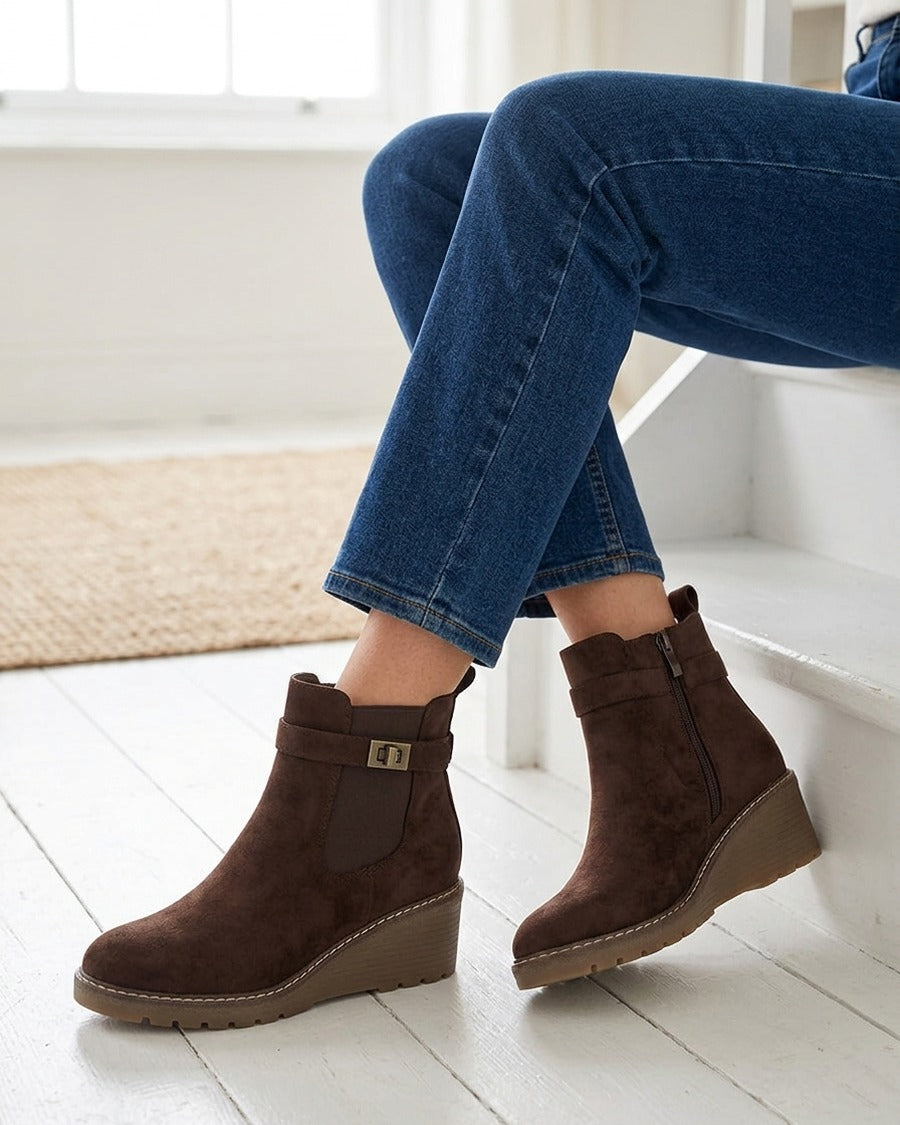 Bottines compensées suédine - Marron