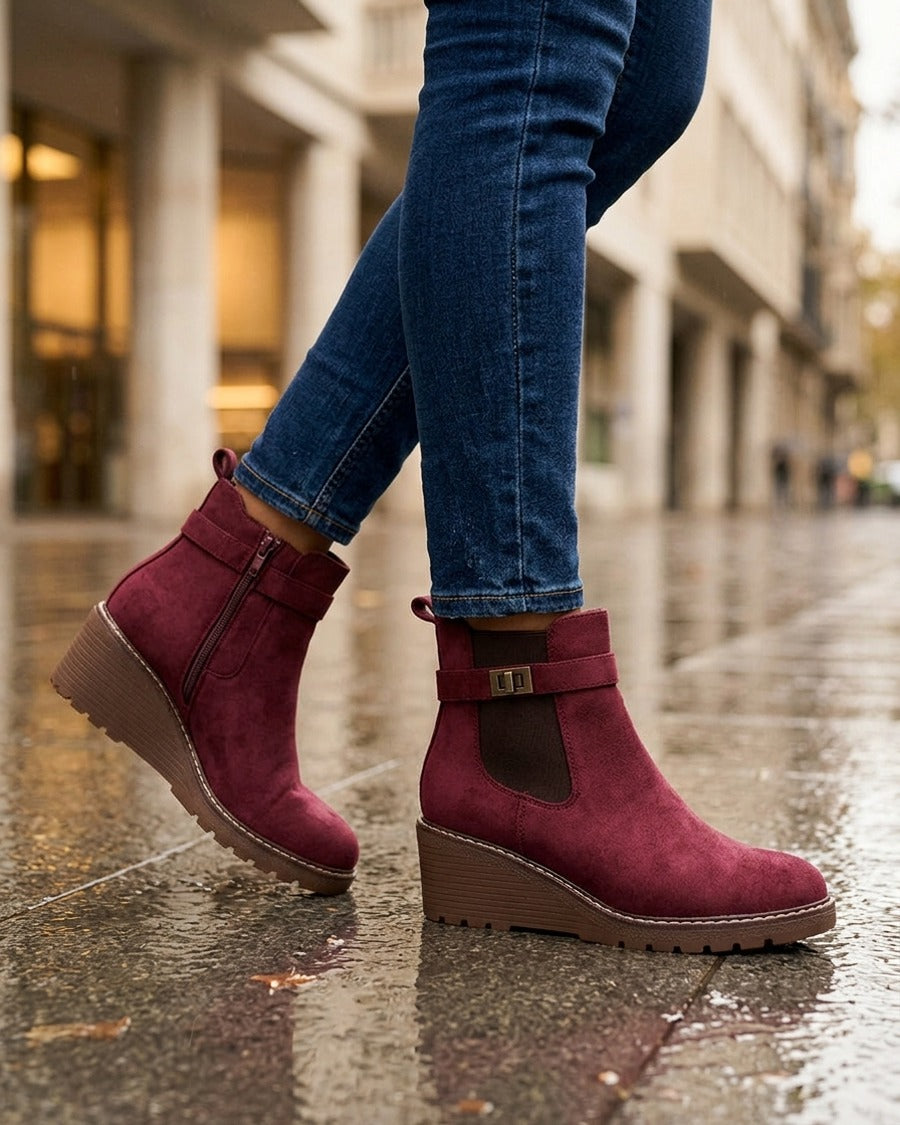Bottines compensées suédine - Lie de vin